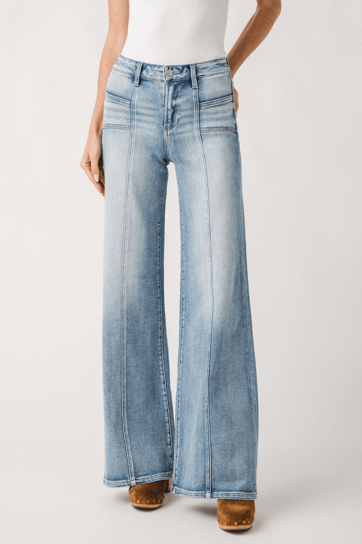 Risen Aria Angled Pocket Front Seam Wide Leg Jeans