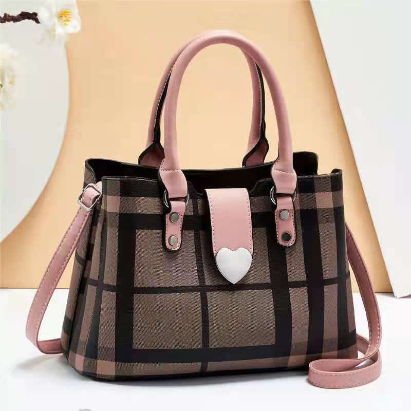 Triple Compartment Women's Top Handle Satchel Leather Plaid Crossbody Shoulder Bag