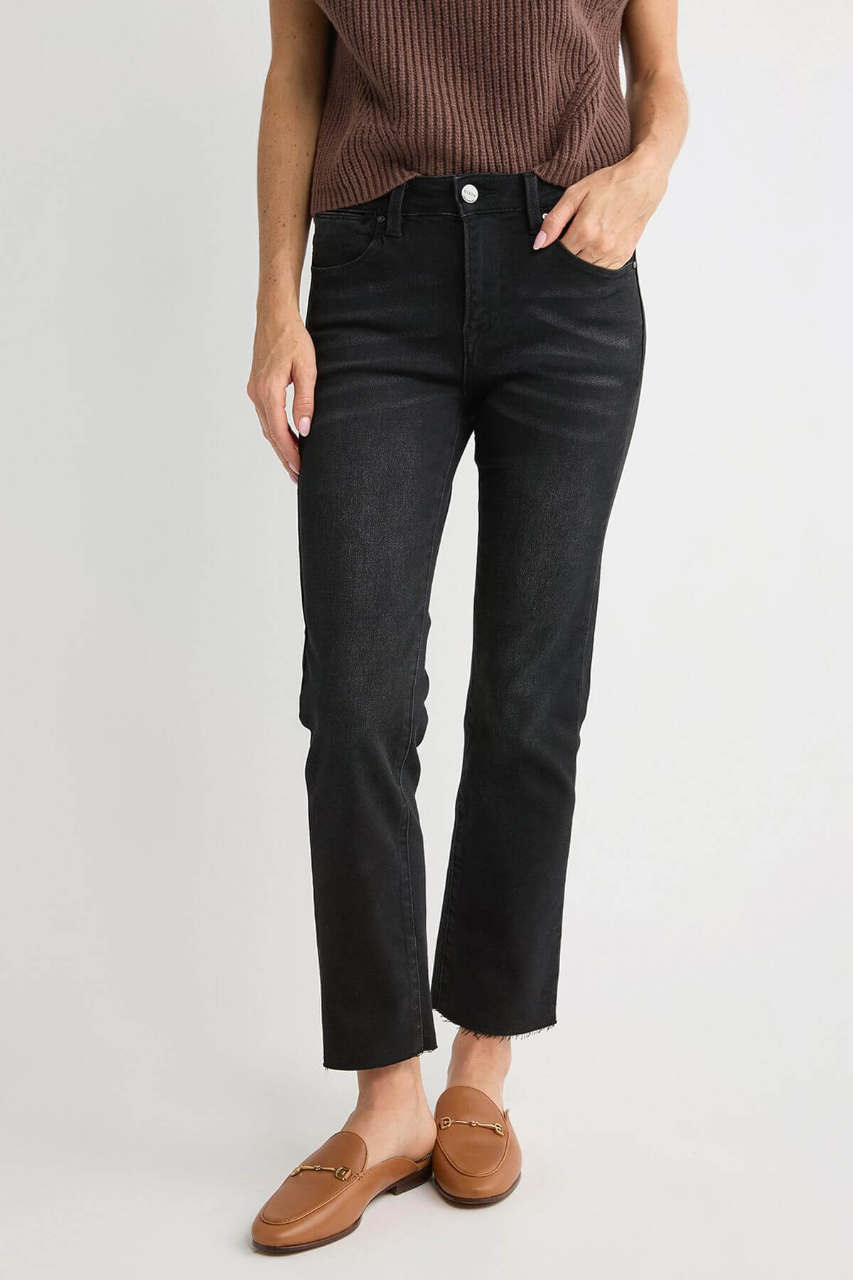 Risen Quinn Raw Hem Black Straight Leg Jeans