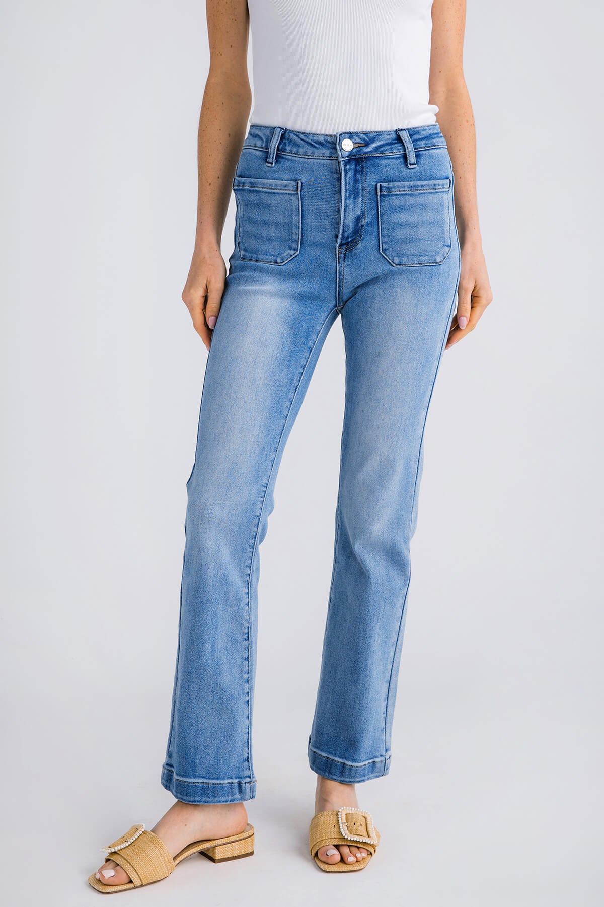 Risen Camille High Rise Patch Pocket Straight Jeans