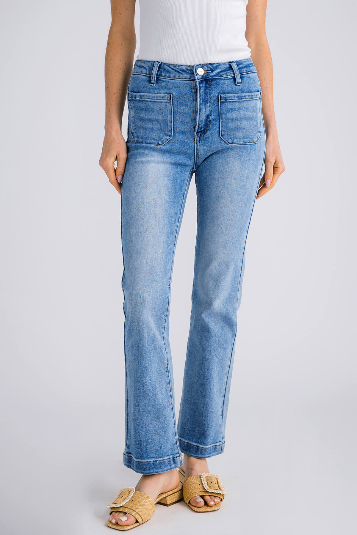 Risen Camille High Rise Patch Pocket Straight Jeans