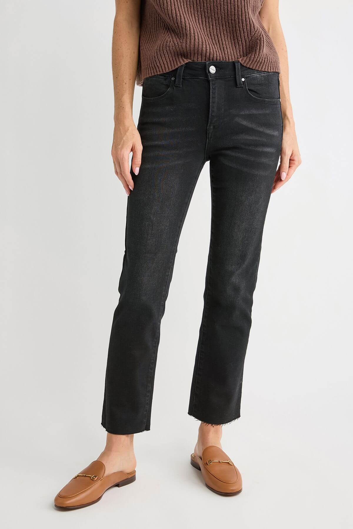 Risen Quinn Raw Hem Black Straight Leg Jeans