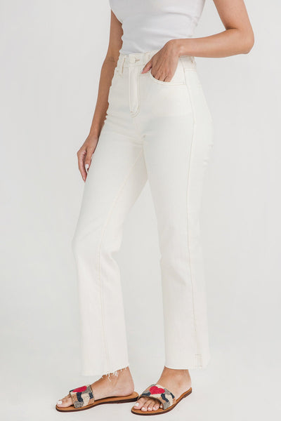 Risen Cream Side Slit Straight Leg Jeans