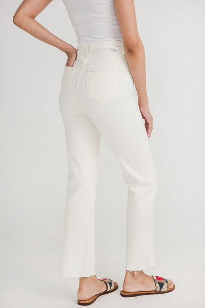 Risen Cream Side Slit Straight Leg Jeans