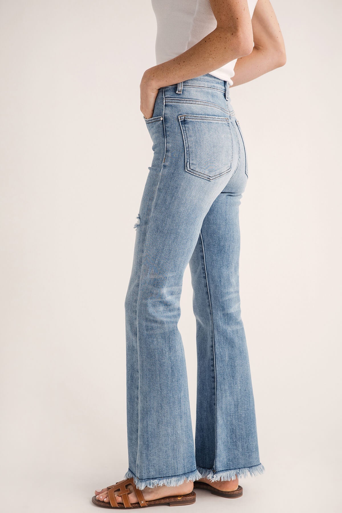 Risen Laine High Rise Ankle Kick Flare Frayed Hem Jeans