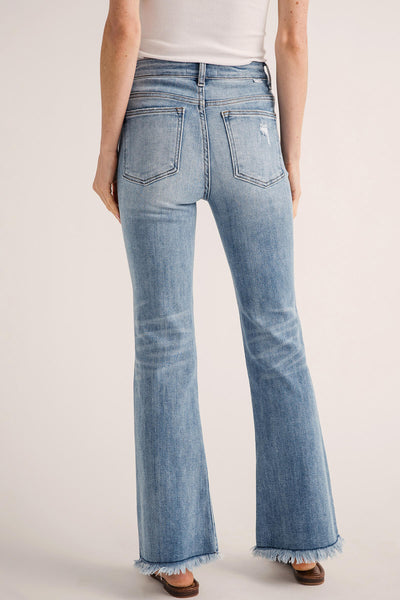 Risen Laine High Rise Ankle Kick Flare Frayed Hem Jeans