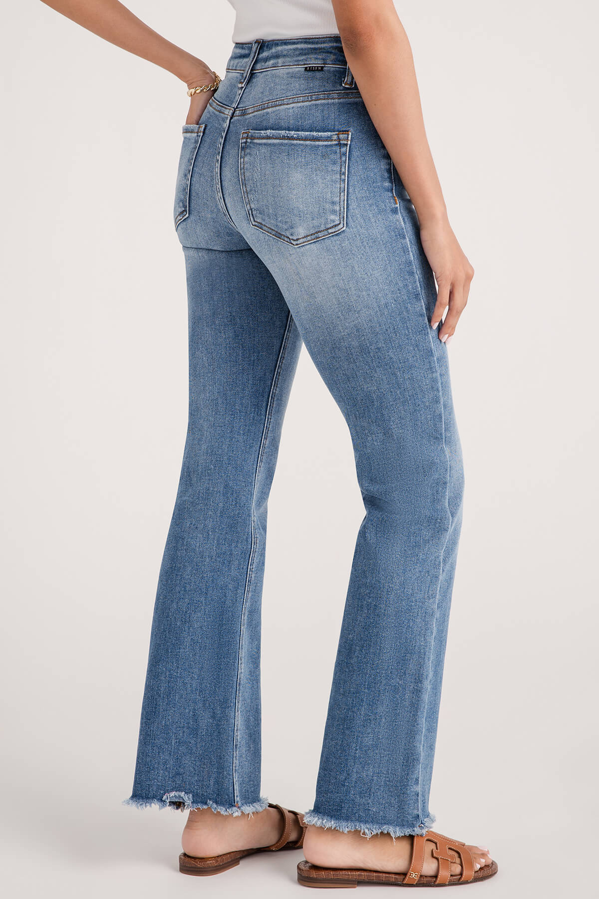 Risen Leah Mid Rise Fray Hem Bootcut Jeans