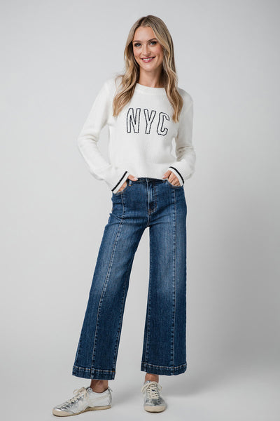 Risen Mia High Rise Front Seam Wideleg Ankle Jeans