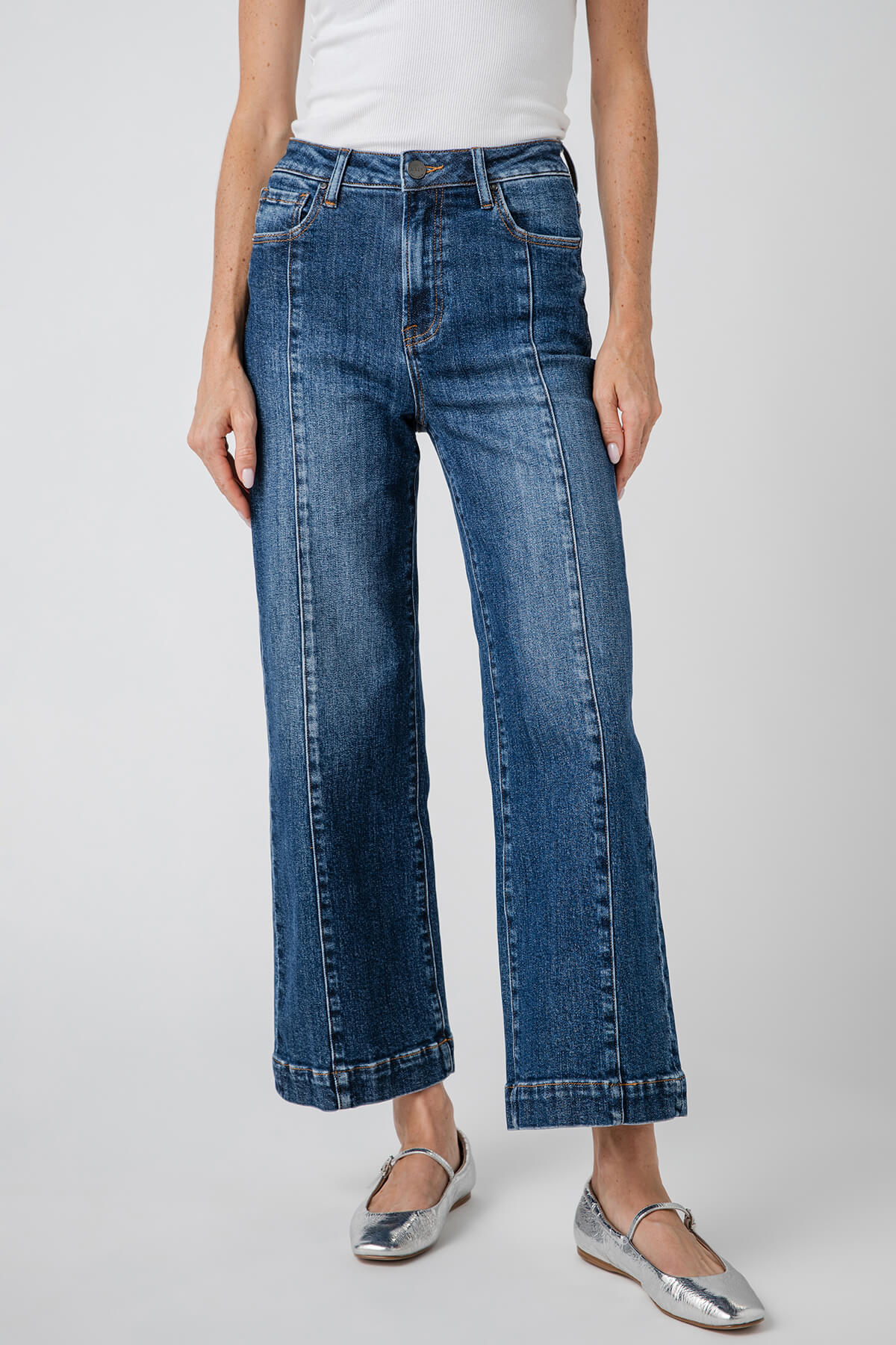 Risen Mia High Rise Front Seam Wideleg Ankle Jeans