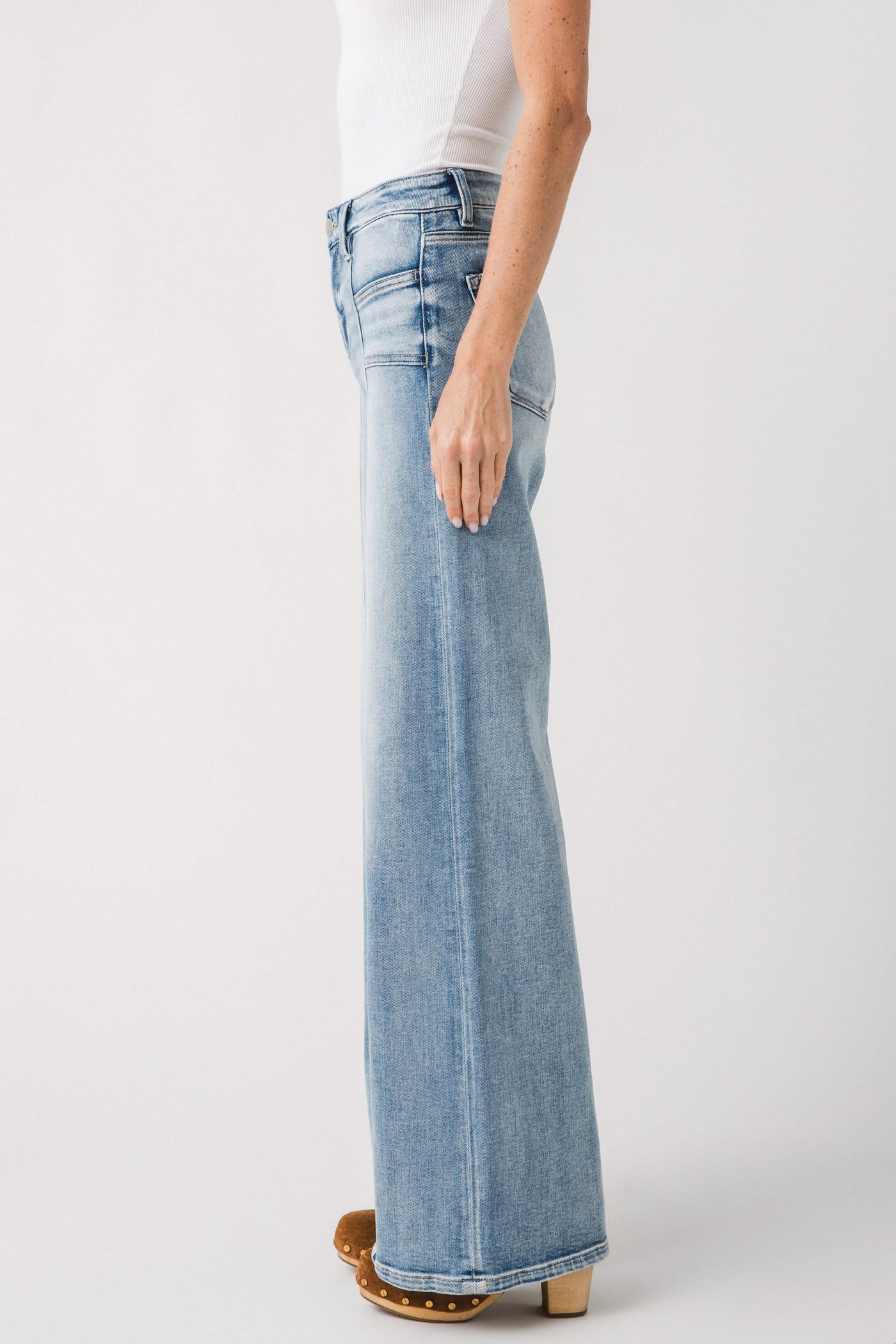 Risen Aria Angled Pocket Front Seam Wide Leg Jeans