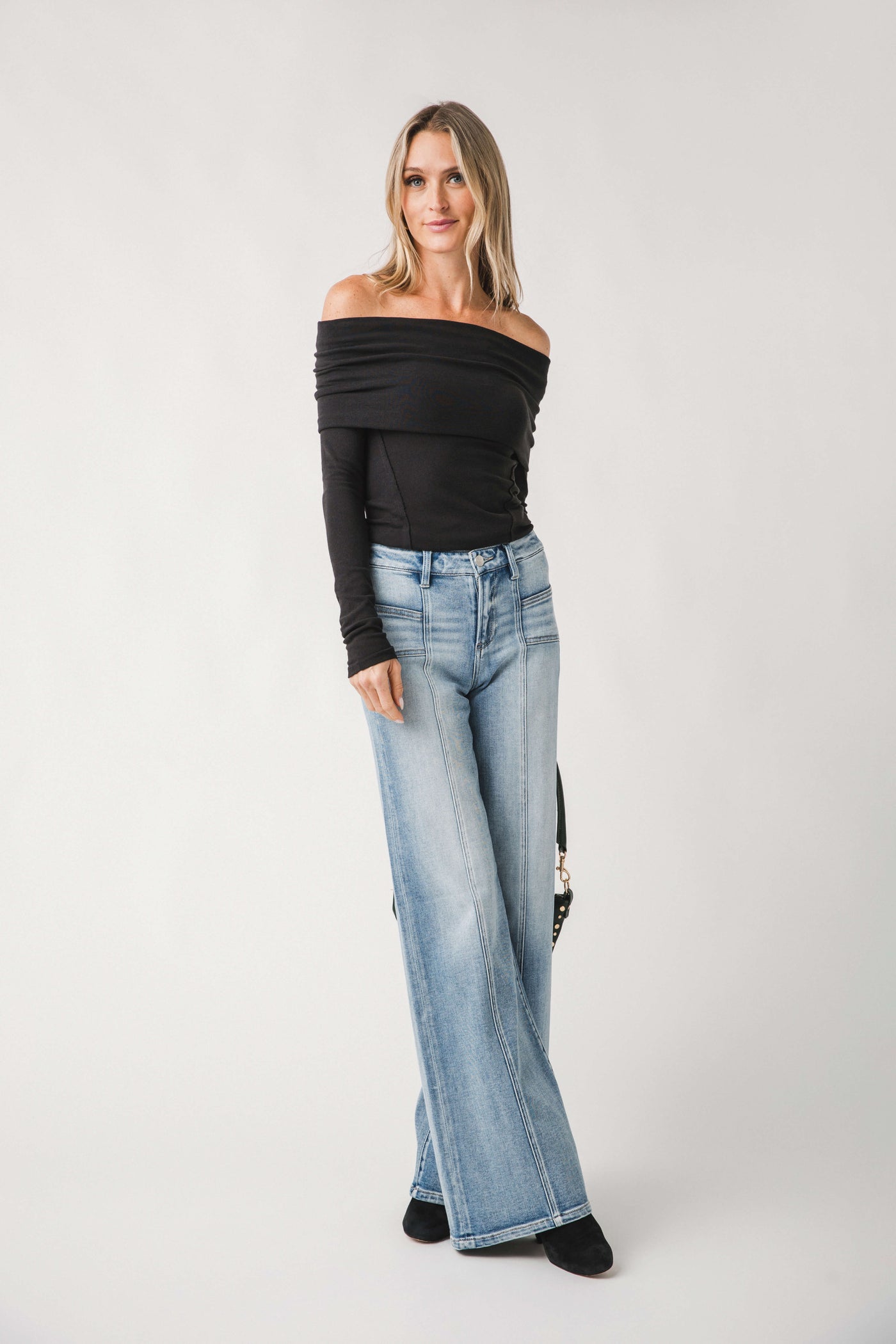 Risen Aria Angled Pocket Front Seam Wide Leg Jeans