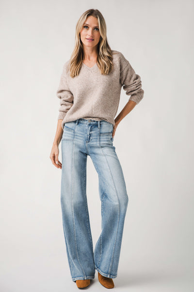 Risen Aria Angled Pocket Front Seam Wide Leg Jeans