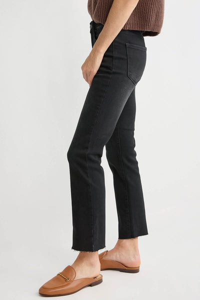 Risen Quinn Raw Hem Black Straight Leg Jeans